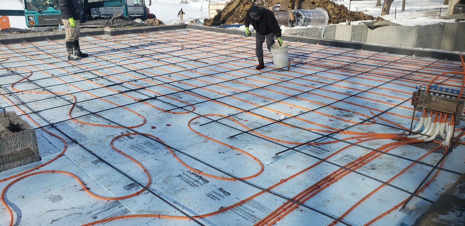 heat tubes in the concrete - Urbandale, Iowa - heated concrete installation